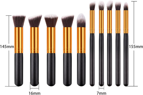 10-Piece Makeup Brush Set - Professional Powder, Foundation, Eyeshadow & Concealer Brushes