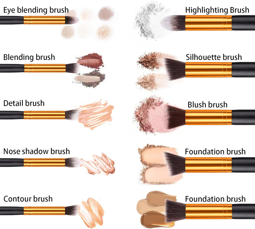 10-Piece Makeup Brush Set - Professional Powder, Foundation, Eyeshadow & Concealer Brushes