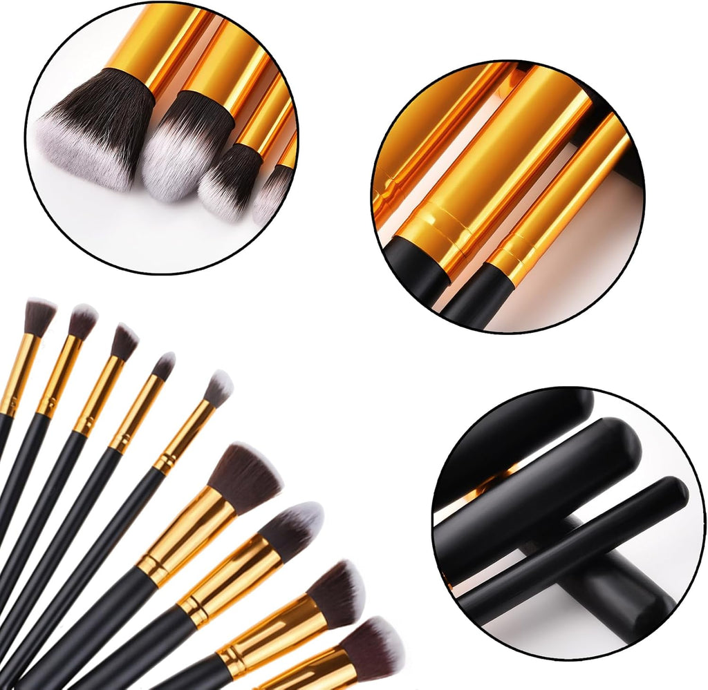 10-Piece Makeup Brush Set - Professional Powder, Foundation, Eyeshadow & Concealer Brushes