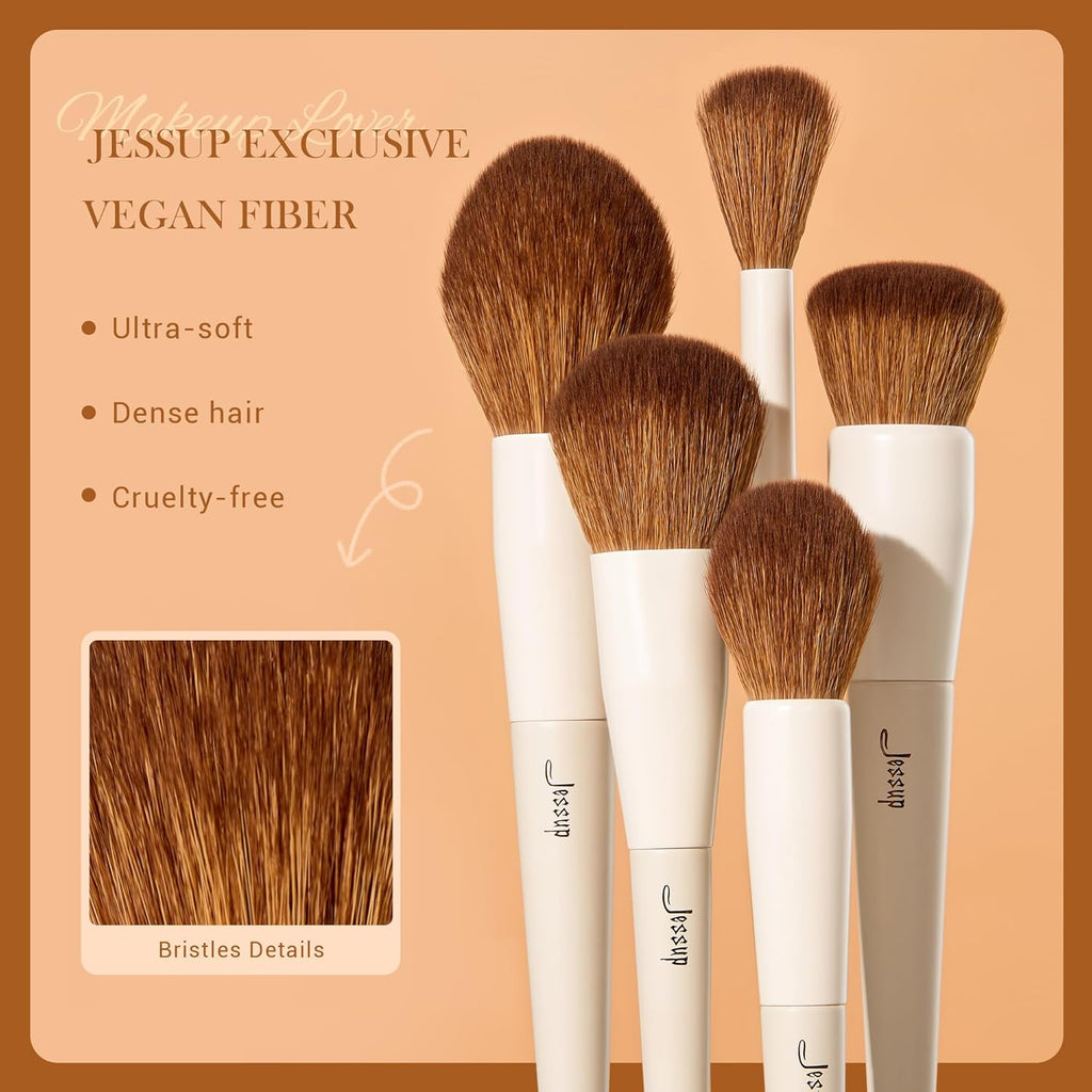 Makeup Brush Set 5Pcs Face Makeup Brushes Vegan Soft Foundation Brush Contour Brush Highlighter Brush Fluffy Setting Powder Brush, Light Grey T493