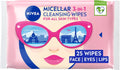 Limited Edition Micellar Cleansing Wipes (25Pcs), Biodegradable with Micellar Technology, Facial Wipes Effectively Removes Waterproof Make-Up and Mascara (Packaging Maybe in Different Color)