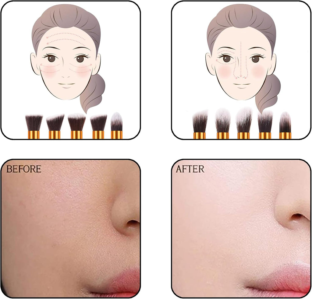 10-Piece Makeup Brush Set - Professional Powder, Foundation, Eyeshadow & Concealer Brushes